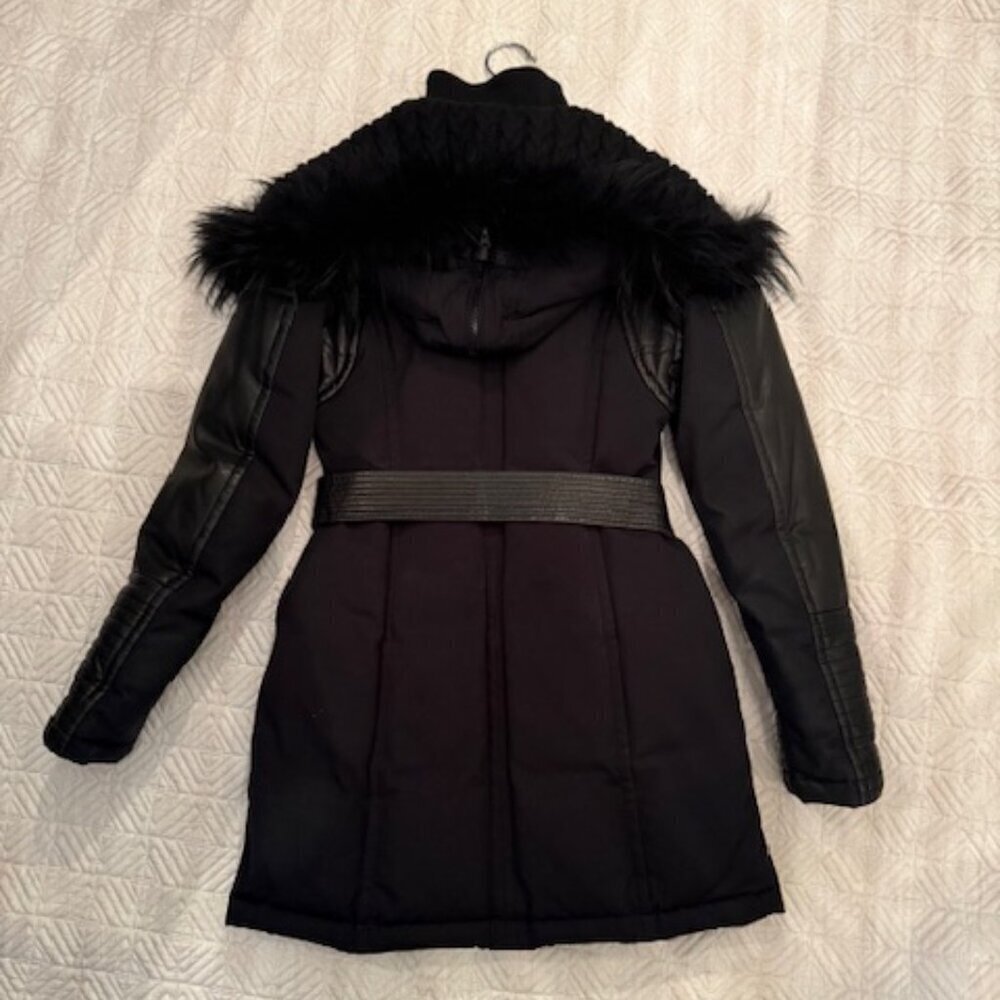 Black  Down Parka with Leather Details and Removable Fur, Rudsak, US M - Picture 5 of 14